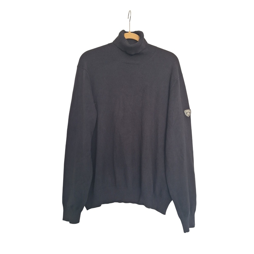 Automobili Lamborghini Mens Black Turtleneck Knit Sweater Logo XL